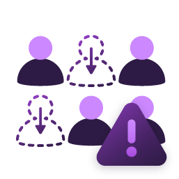 Multiple user profiles with warning icons indicating potential risk or missing verification.
