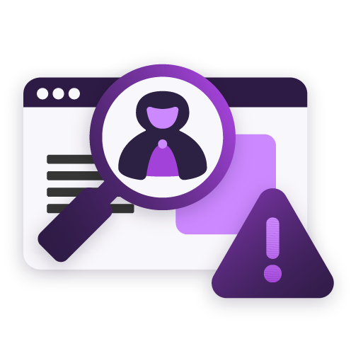 Browser window with magnifying glass over user icon and warning triangle symbolizing cloaking detection.