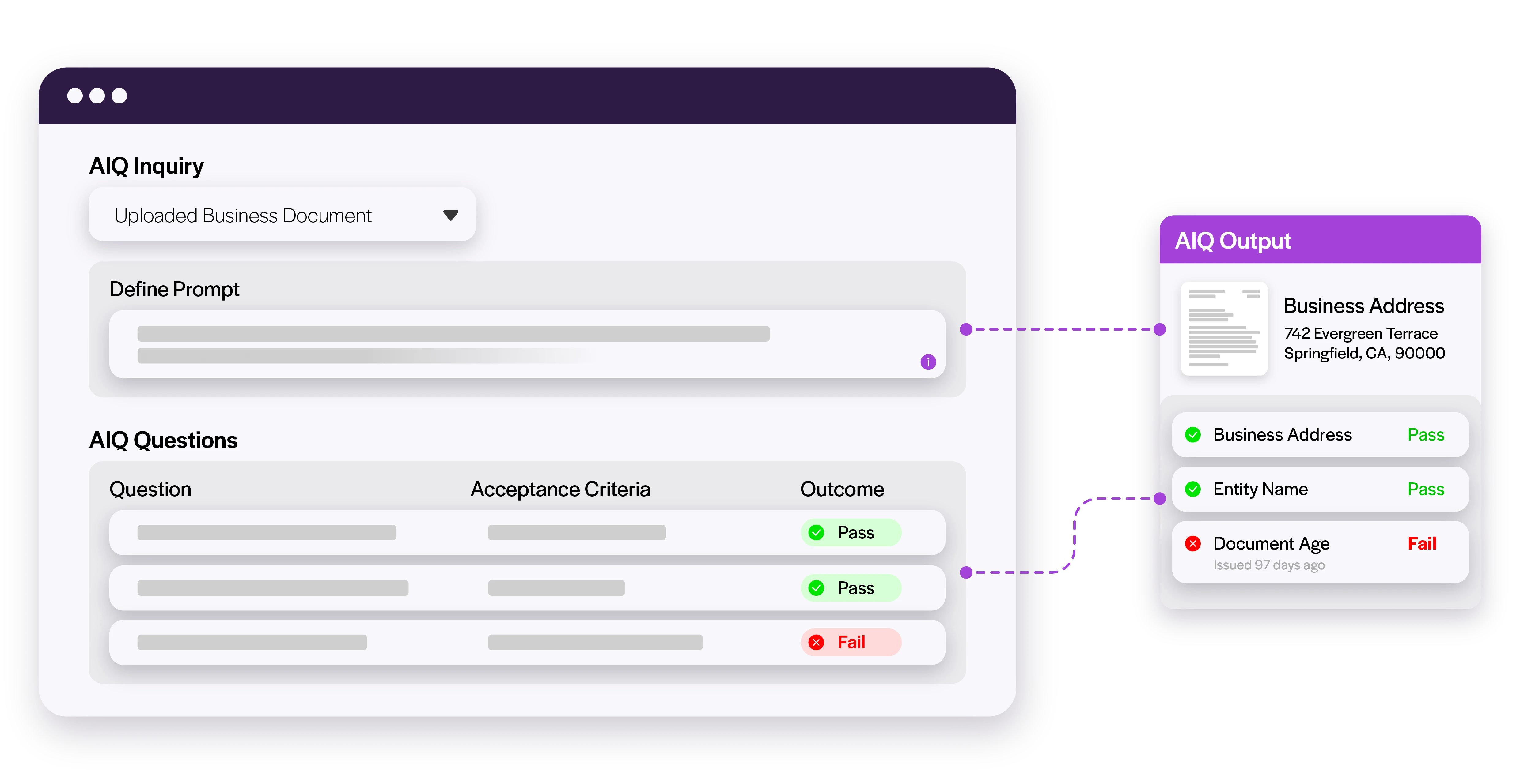 OnBoard AIQ analyses uploaded business documents, checks extracted information against criteria and flags validation results.