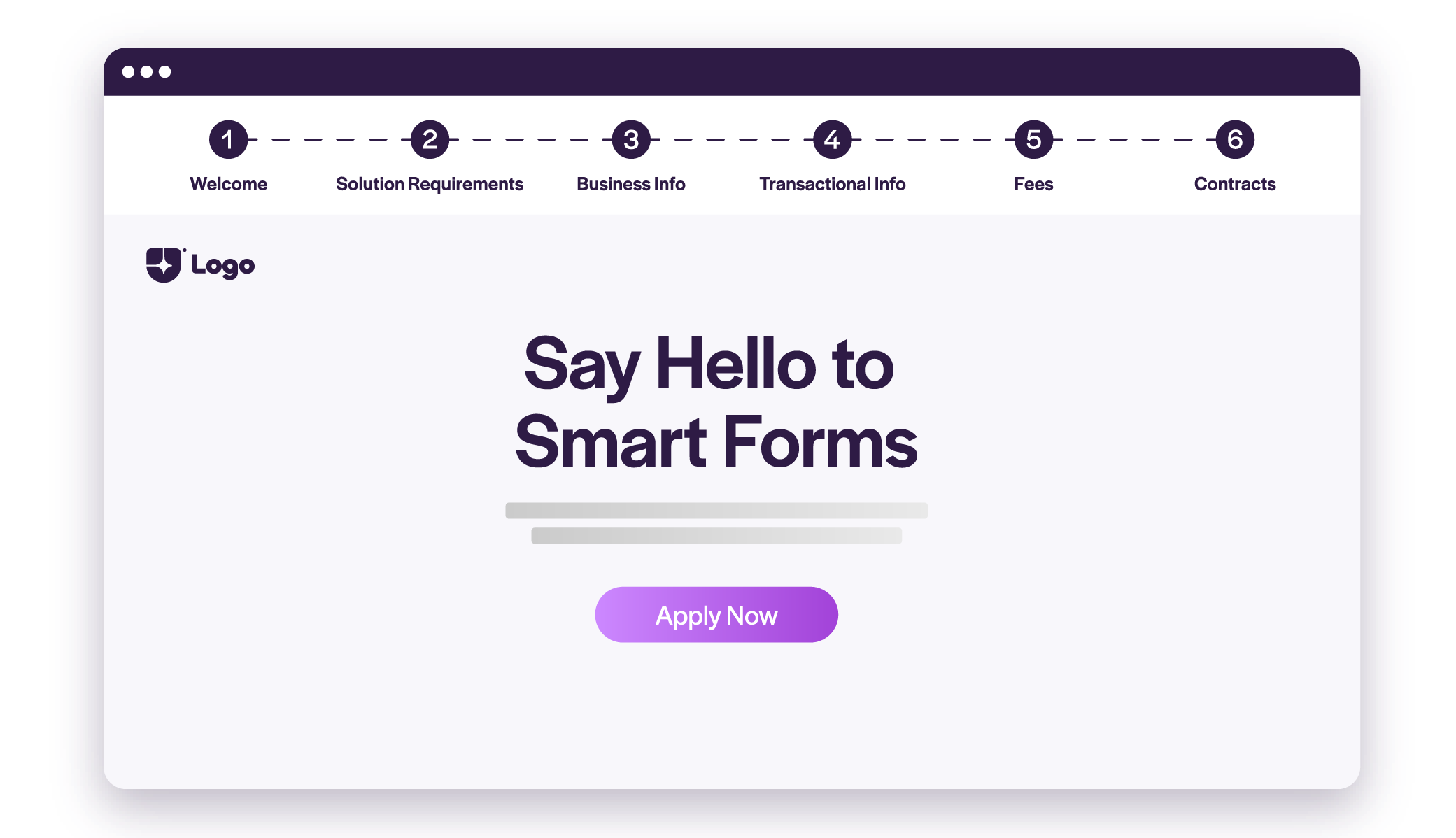 Smart merchant onboarding form with a dynamic multi-step application that adapts to business information and onboarding requirements.