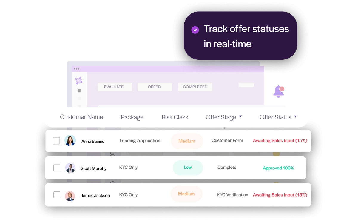 OnBoard merchant onboarding dashboard showing risk scoring, underwriting stages, and application progress.