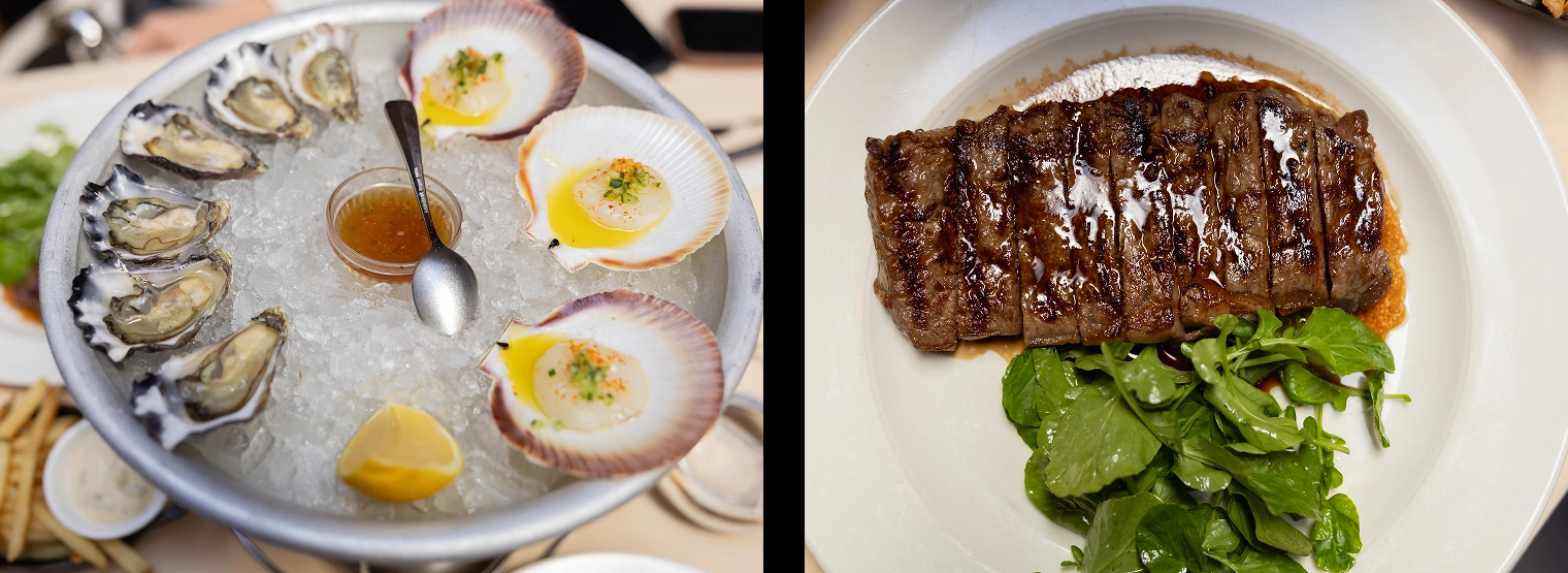 Scallop Crudo and Sydney Rock Oysters at Restaurant Felix.