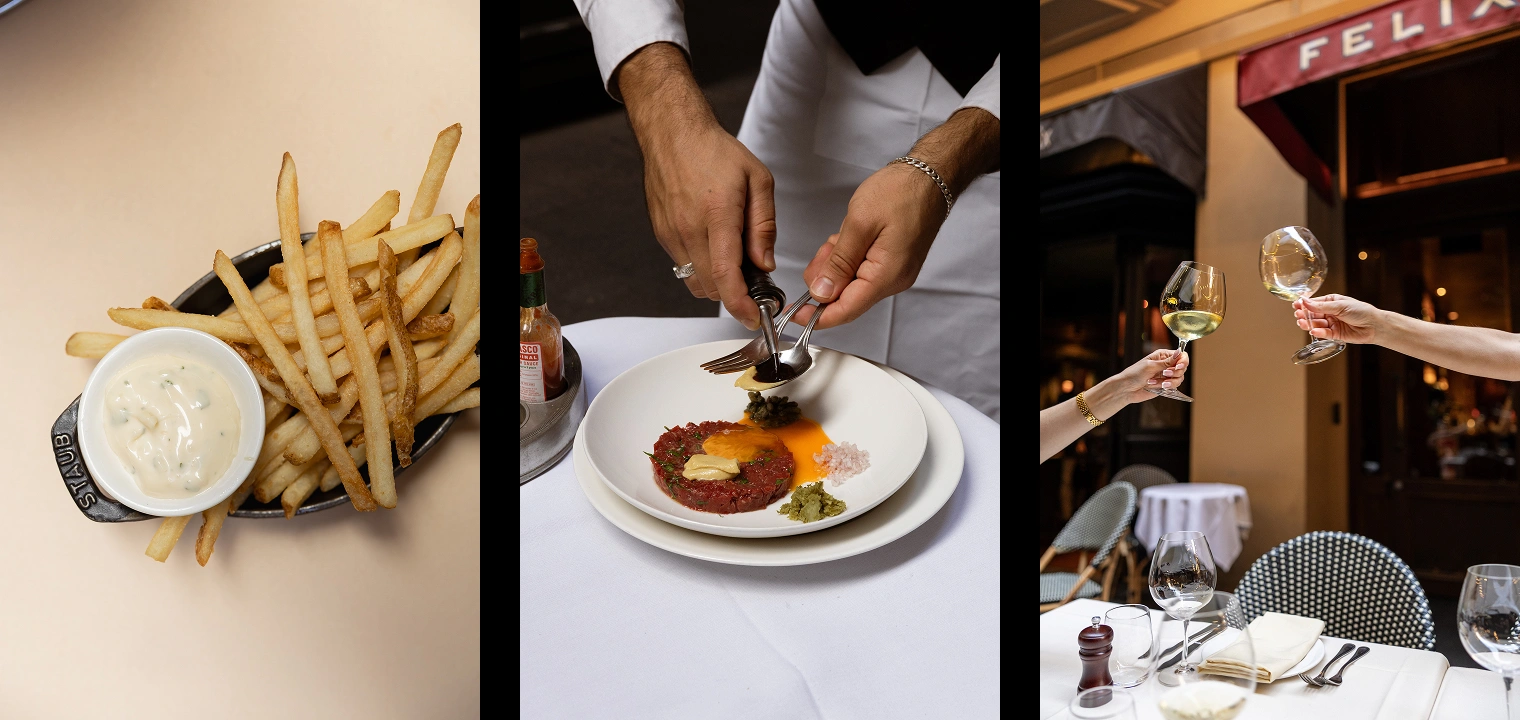 Steak Tartare and Steak Frites at Restaurant Felix.