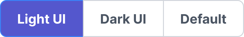 A segmented toggle button for selecting a UI theme. It includes three options: “Light UI,” “Dark UI,” and “Default.” The “Light UI” option is currently selected, indicated by a bold white font on a blue background. The other two options are in dark gray text on a white background with thin gray borders.