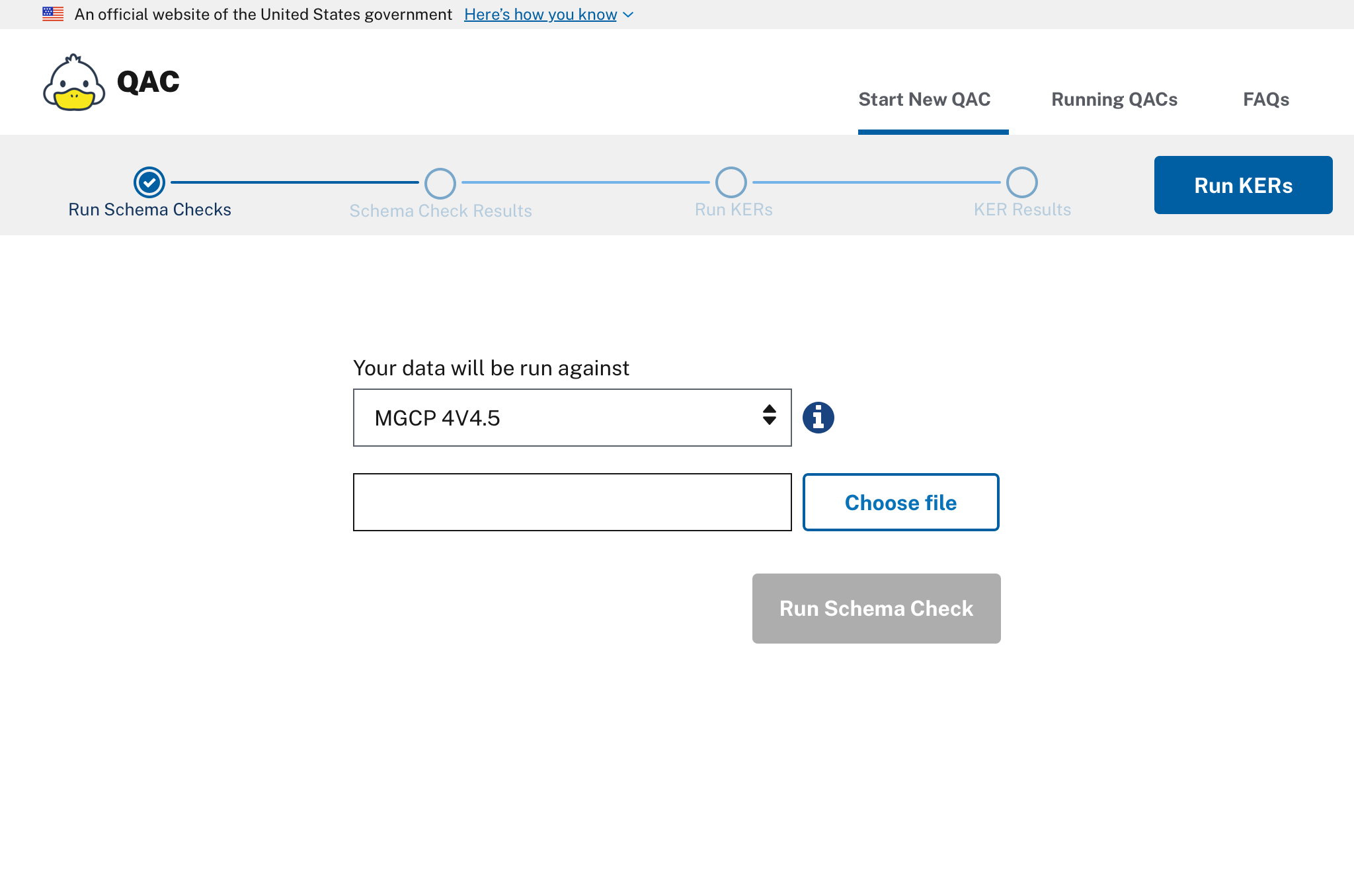 Figure of the QAC UI at the first step where a user is prompted to upload their shapefiles archive.