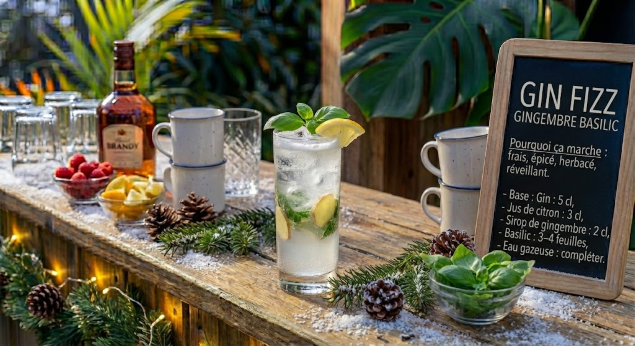 Cocktail Gin fizz gingembre basilic