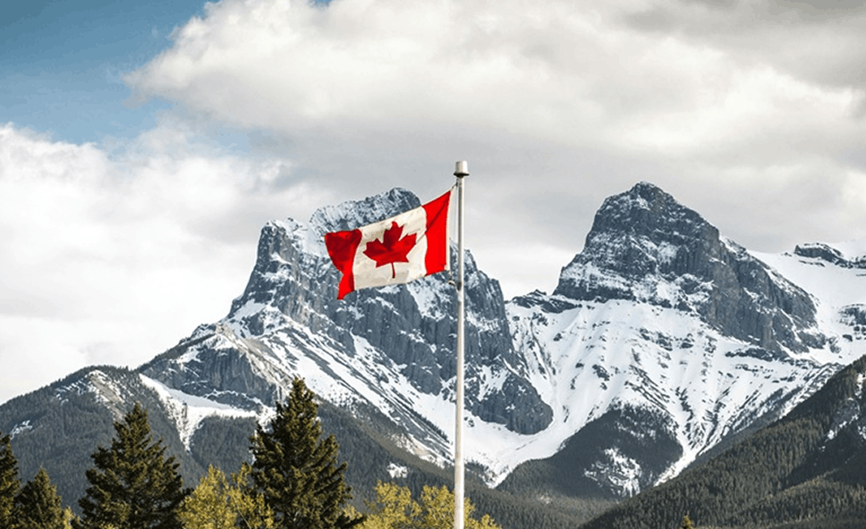 Image of Canadian flag flying.