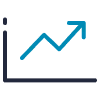 Line graph with an upward trend and arrow indicating growth.