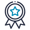 Icon of a ribbon award with a star in the center.