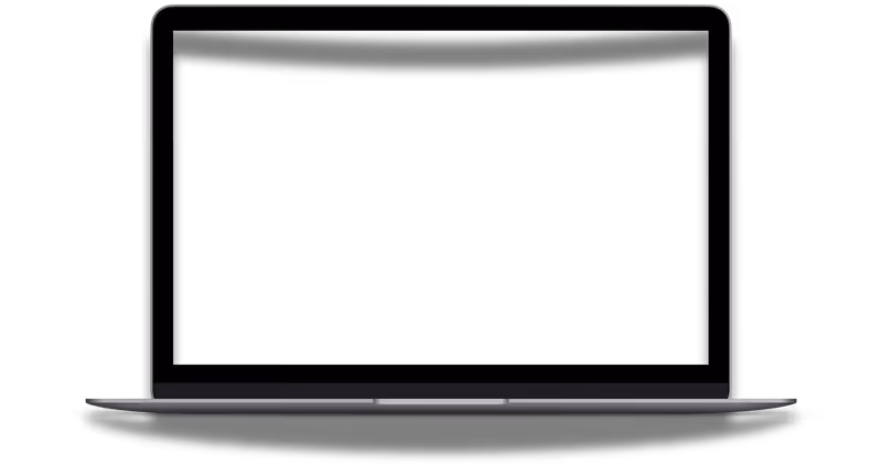 Closed laptop viewed from the front with black screen and silver edges.