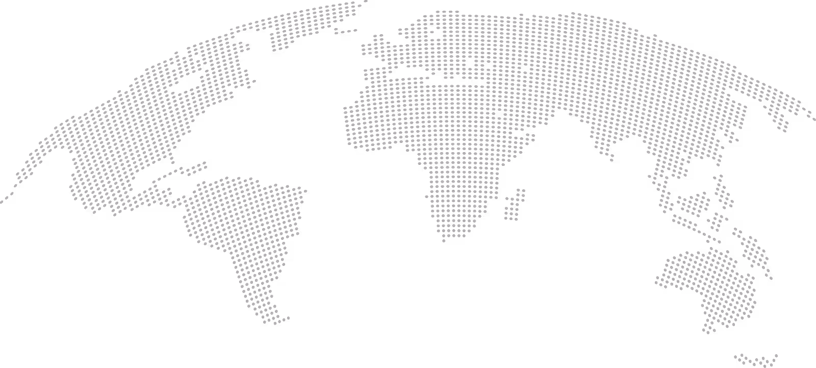 Dotted world map showing continents including North and South America, Europe, Africa, Asia, and Australia on a black background.