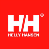 Helly Hansen logo on a red background.