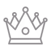 Simple gray crown icon with five points, each topped with a circle.