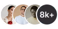 Four overlapping circular profile photos of diverse people with a label reading '8k+'.