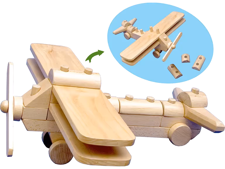 Educational wooden airplane toy.