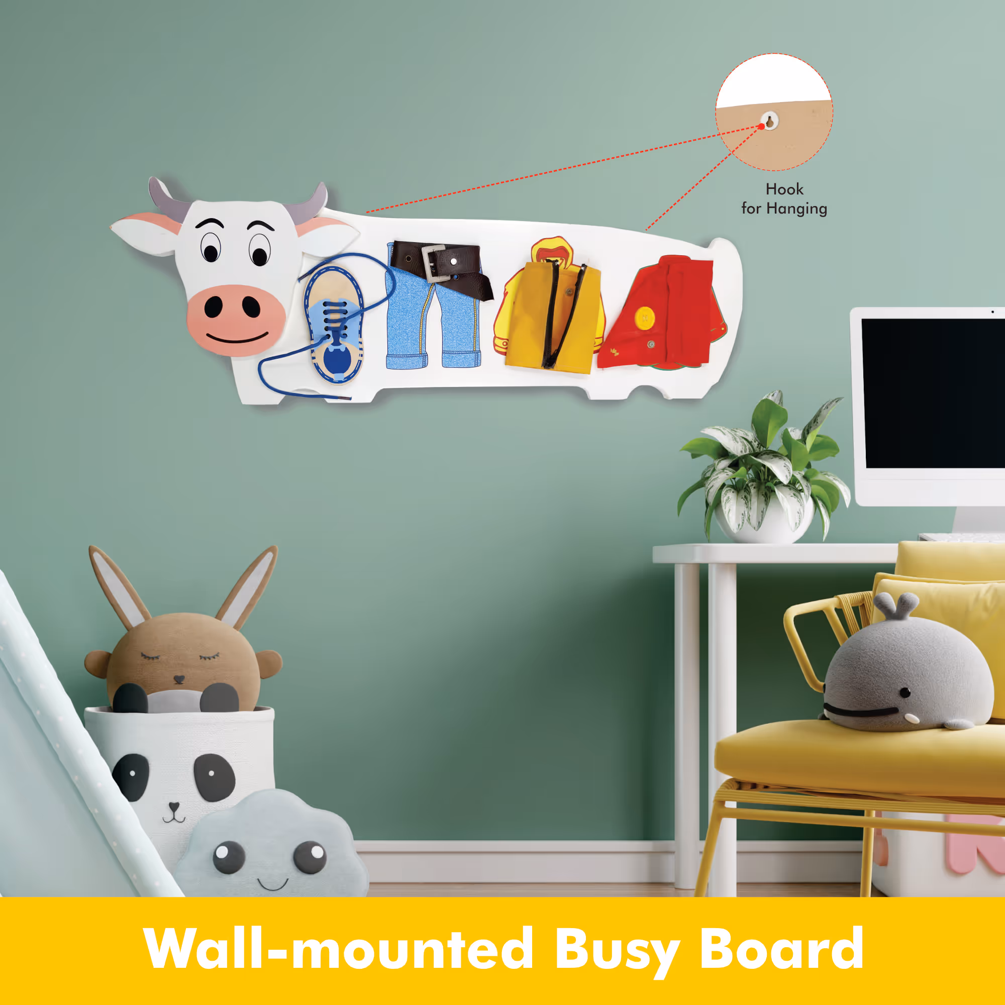Cow-Shaped Busy Board, Wall Activity Board
