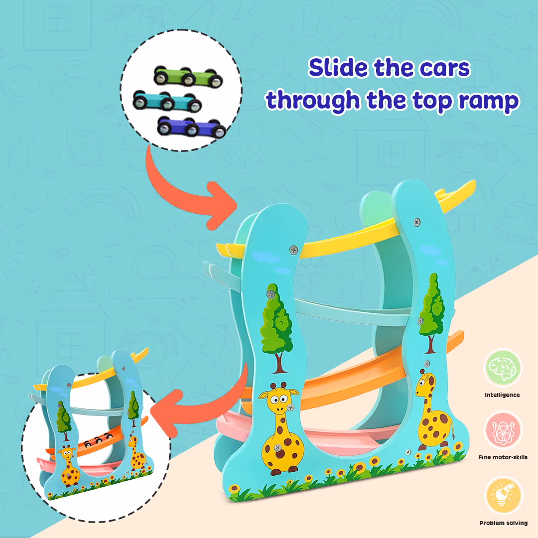 Wooden Ramp Race, Preschool Toys ( 4 Ramp)