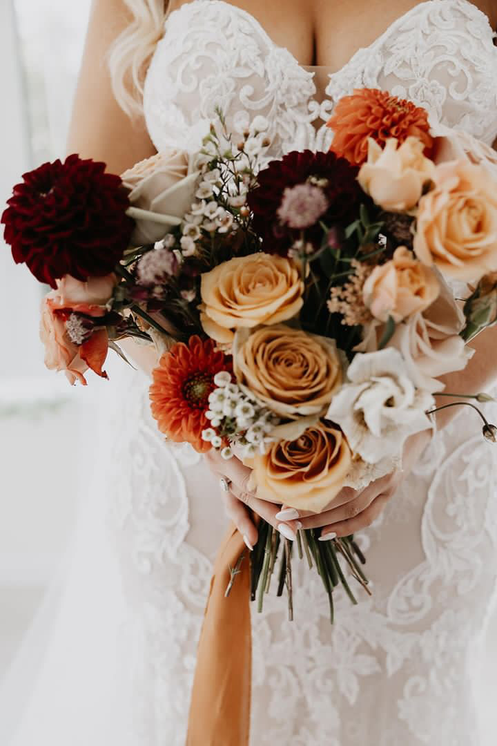 autumn inspired bridal bouquet, jemma khan, wedding florist lake district