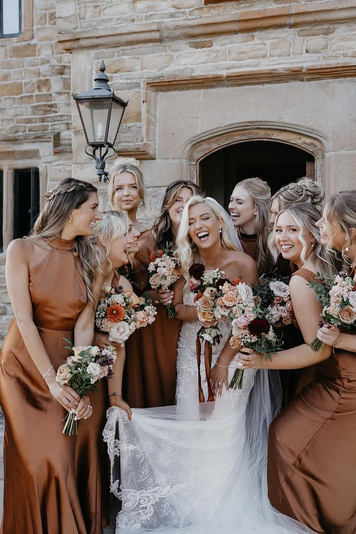 Autumn wedding, bride with her bridesmaids, jemma khan lake district wedding