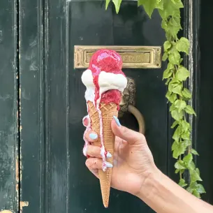 Fresh burrata salad with cherry tomatoes and basil close-up