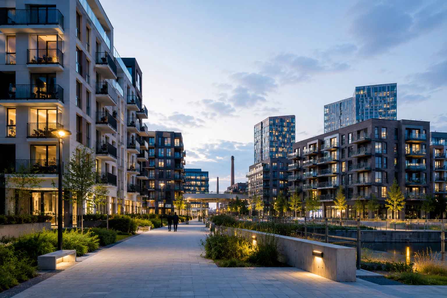 Modern mixed-use residential district designed for energy-efficient district heating networks