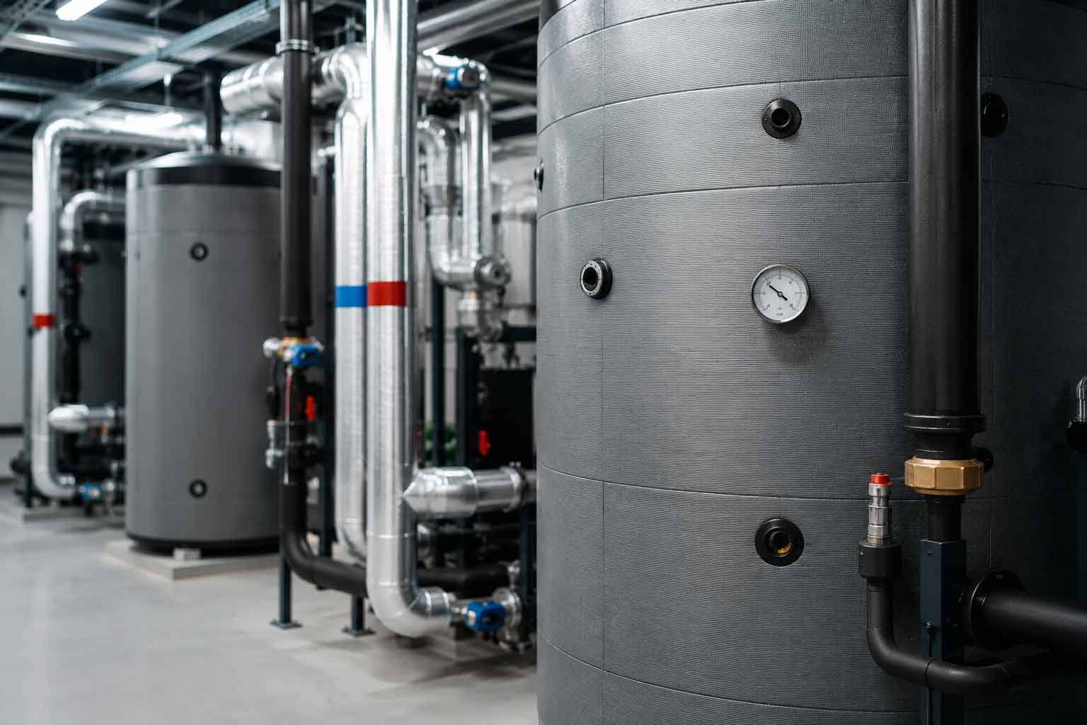 Thermal storage tanks used for energy buffering in commercial heating and cooling systems