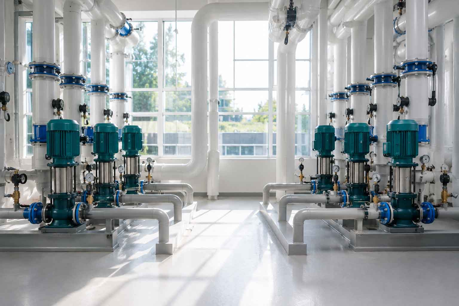 Parallel pump groups in a commercial hydronic HVAC system designed for primary and secondary circulation