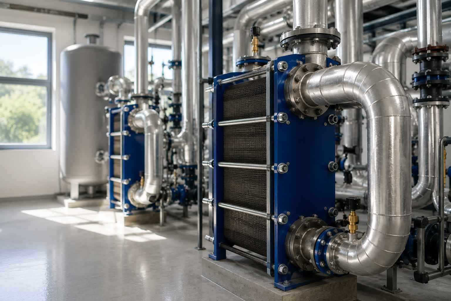 Plate heat exchanger integrated into a commercial hydronic HVAC system