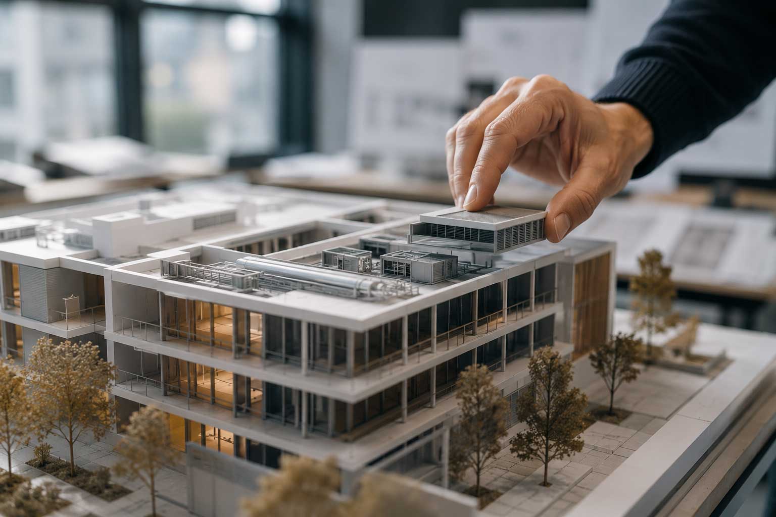 Architectural building model used to coordinate BIM and HVAC design information throughout a project lifecycle