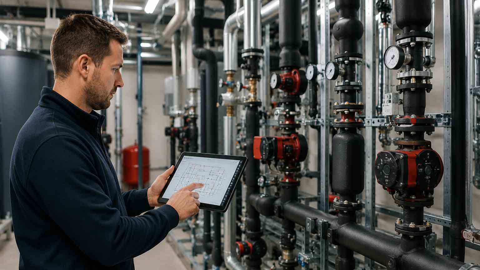 Consulting engineer evaluating HVAC system performance using simulation-driven design and analysis