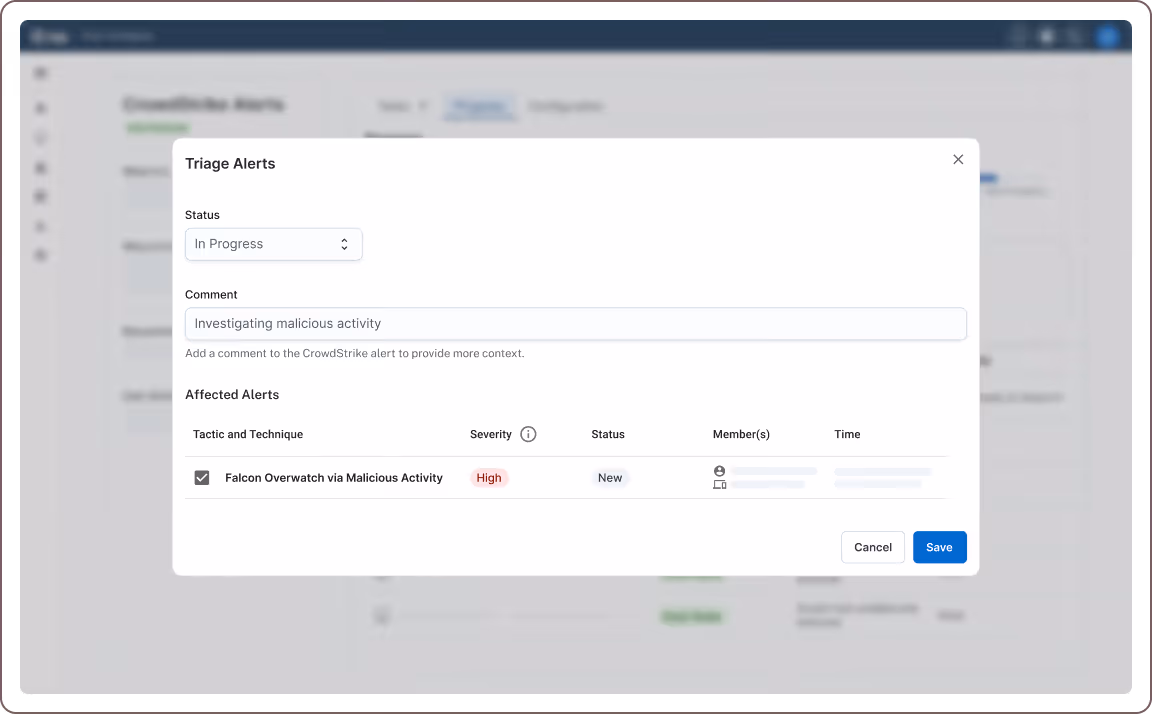 Zip app featuring the CrowdStrike triage page