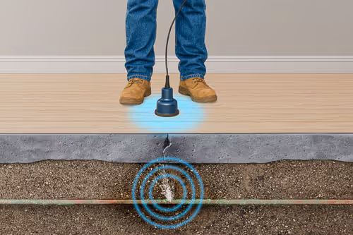 A plumber with a Harmony Plumbing hat using a drain cleaning machine to unclog a kitchen drain