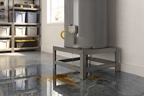 Person standing on wood floor scanning beneath with a sensor detecting a slab leak in underground pipe.