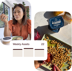A woman eating a bowl of food with a spoon.