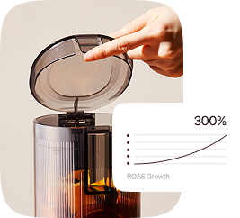 A picture of a juicer with a 300% growth chart.