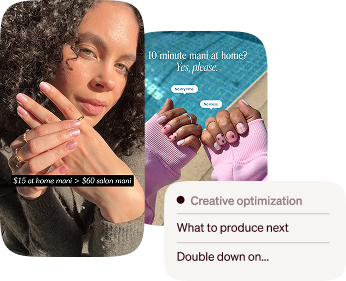 Two images of hands with manicured nails and text about quick home manicures versus salon costs.
