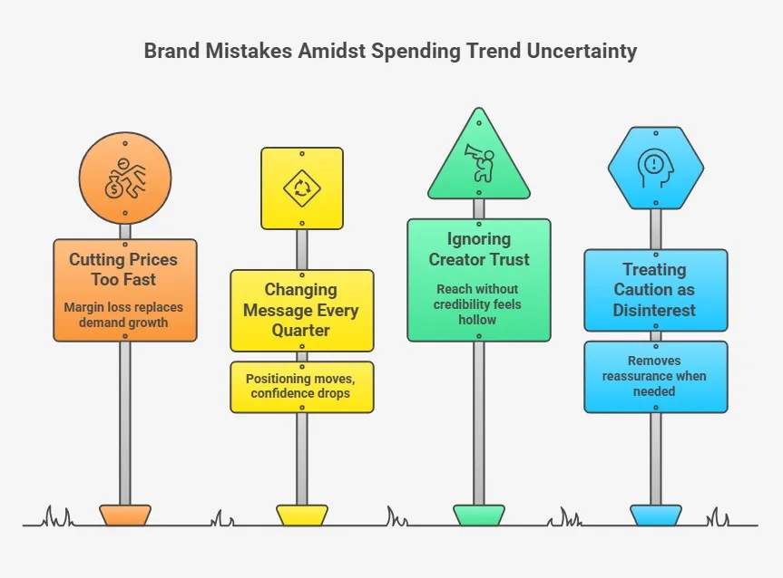 Diagram showing common brand mistakes during uncertain spending trends.