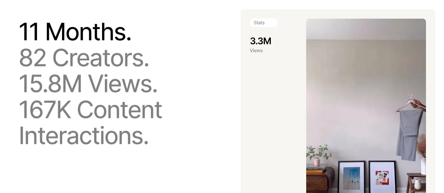 inBeat case study for Dockers highlighting an 11-month creator campaign with 82 creators, 15.8M total views, and 167K content interactions.