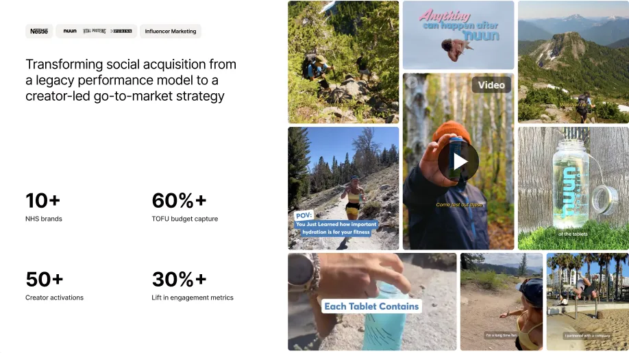 inBeat case study highlighting creator-led influencer marketing strategy for Nuun, driving social acquisition growth and increased engagement metrics.