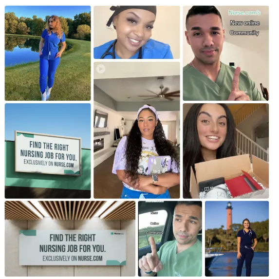 Nurse.com influencer campaign creatives and job ads.