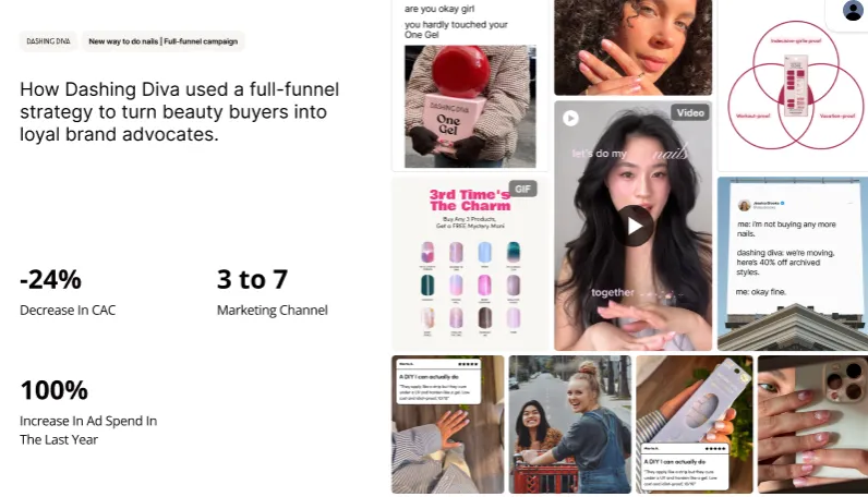 inBeat case study showing how Dashing Diva used a full-funnel marketing strategy with UGC content to reduce CAC, scale channels, and increase ad spend.