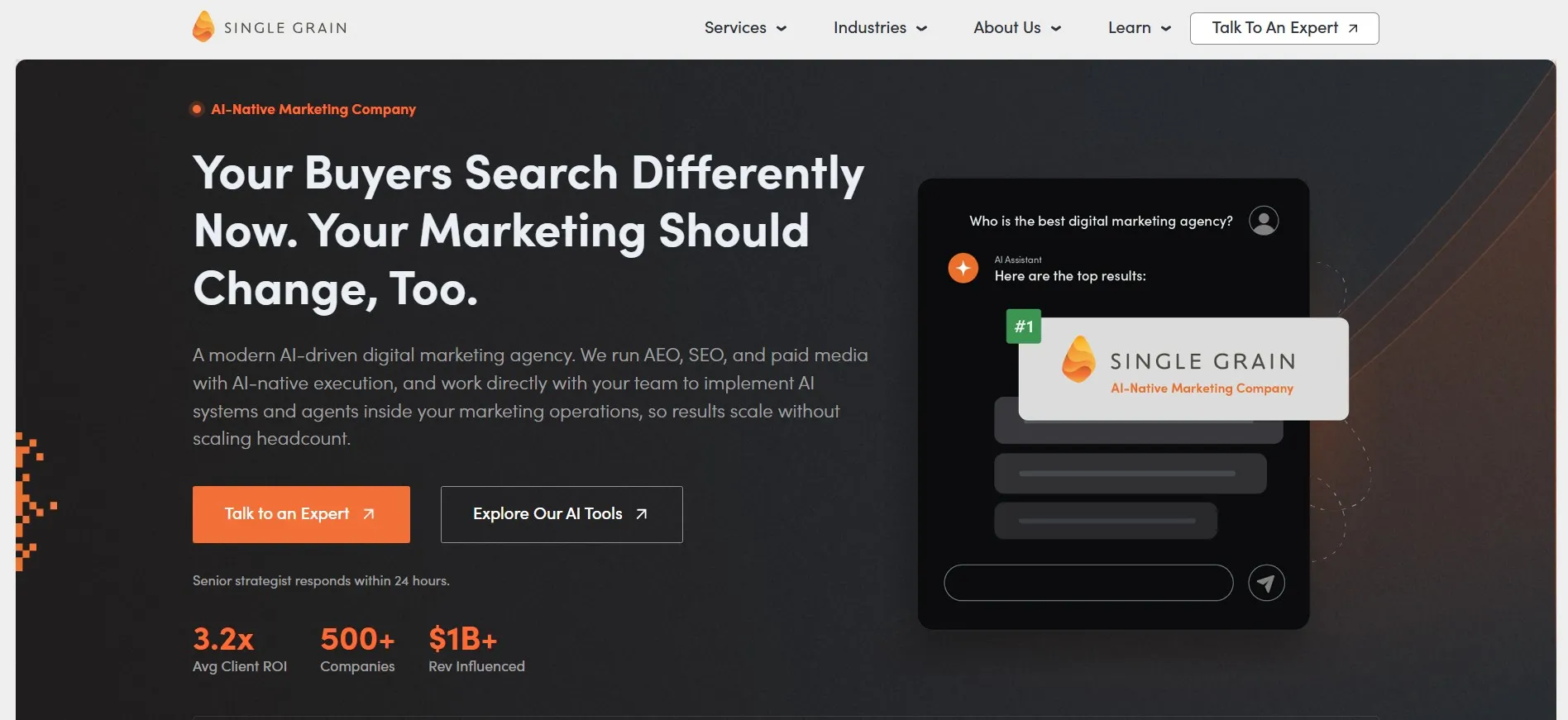 Single Grain AI-driven marketing agency focused on SEO and paid growth.