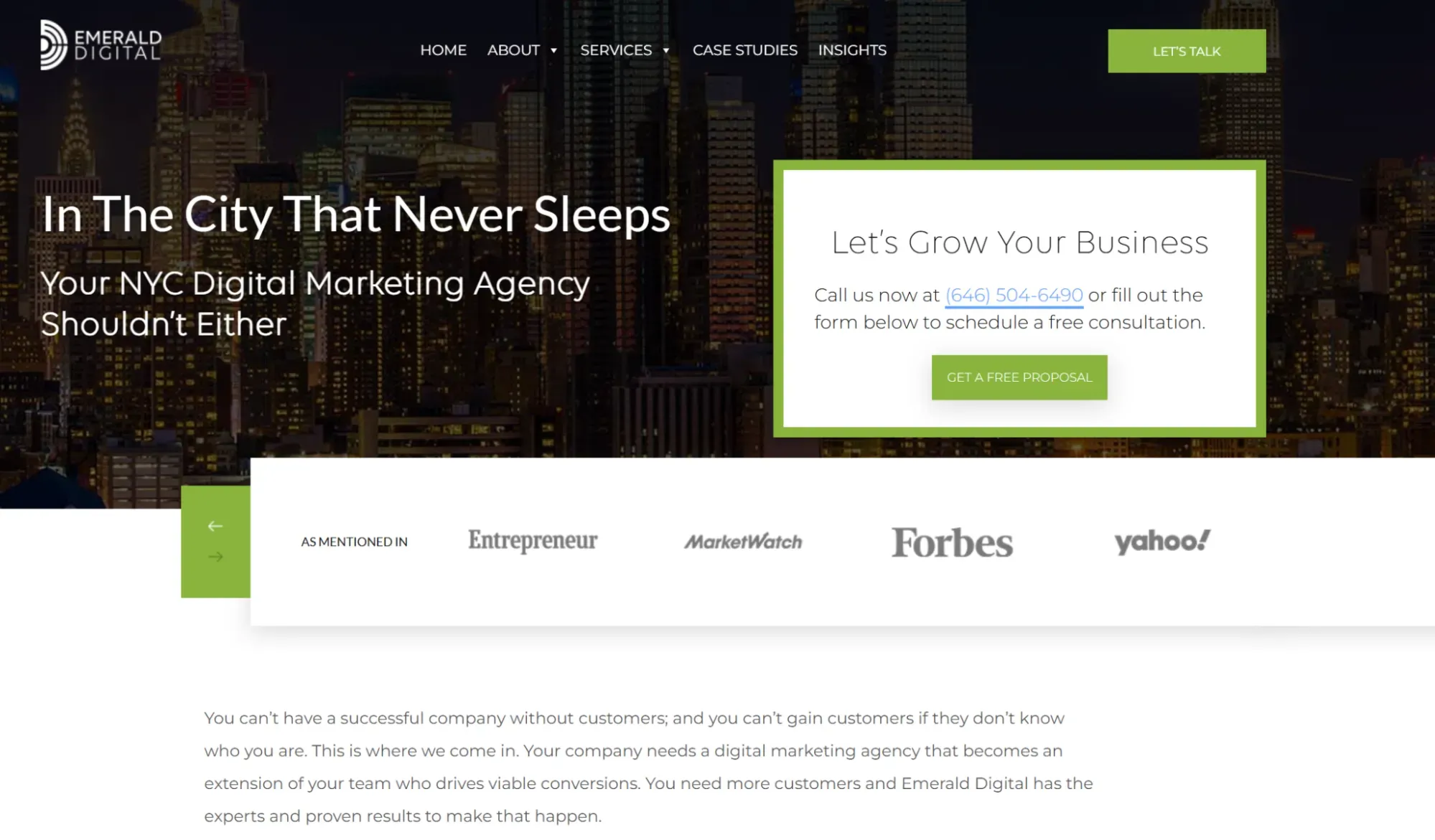 Emerald Digital digital marketing agency offering SEO, ads, and PR.
