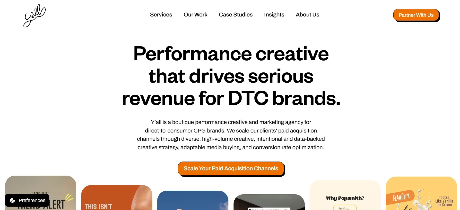Y’all performance creative agency scaling DTC paid acquisition systems.