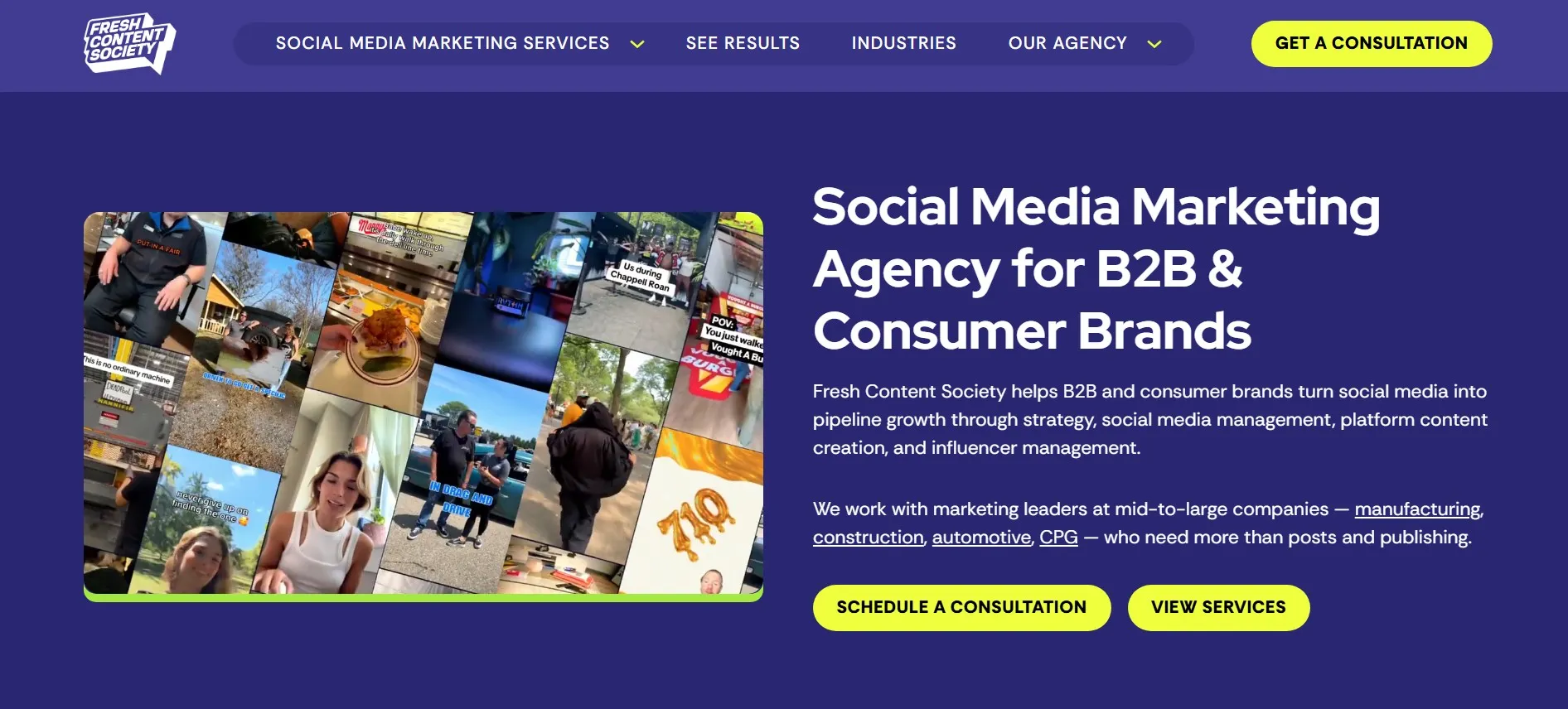 Fresh Content Society agency building social media strategy and engagement.