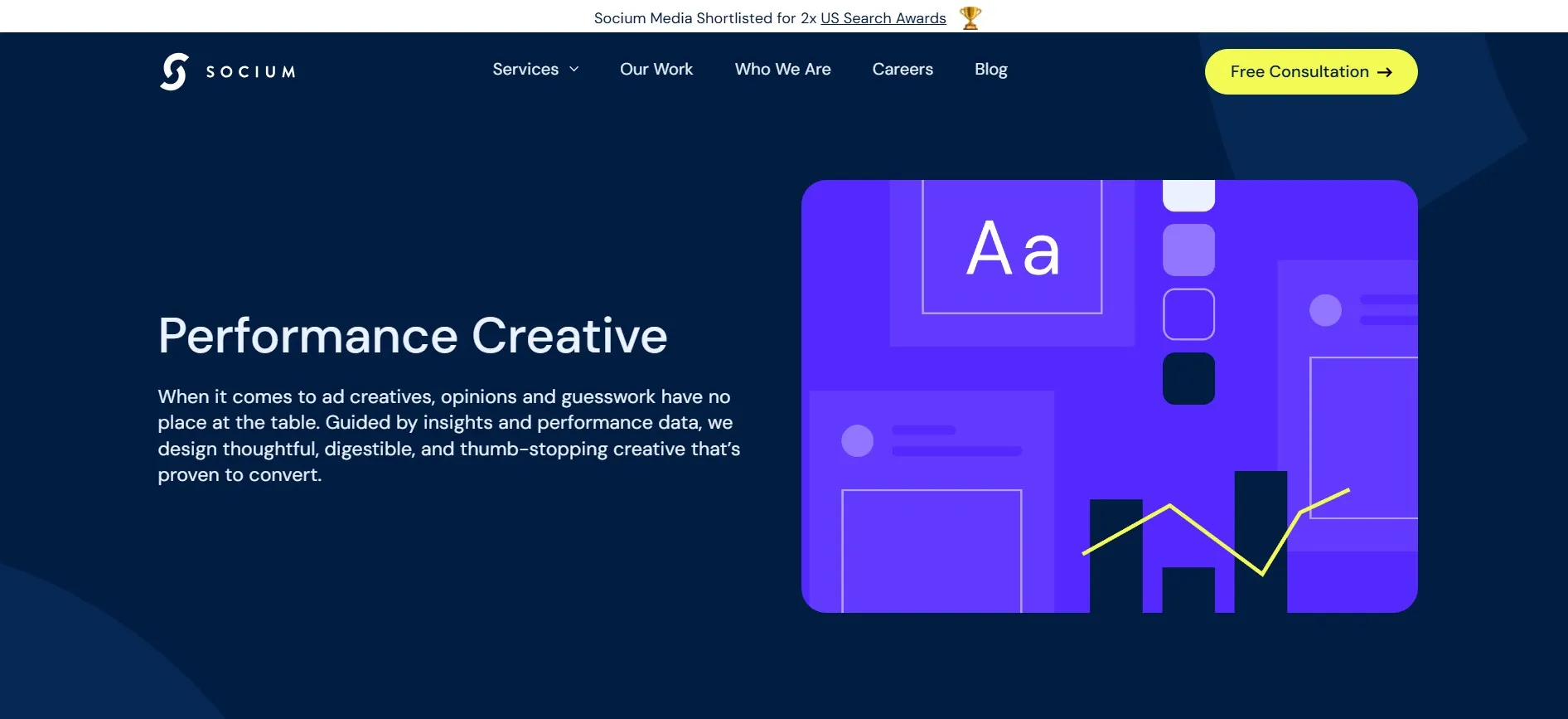 Socium Media performance creative service for ad concepts and paid social assets.
