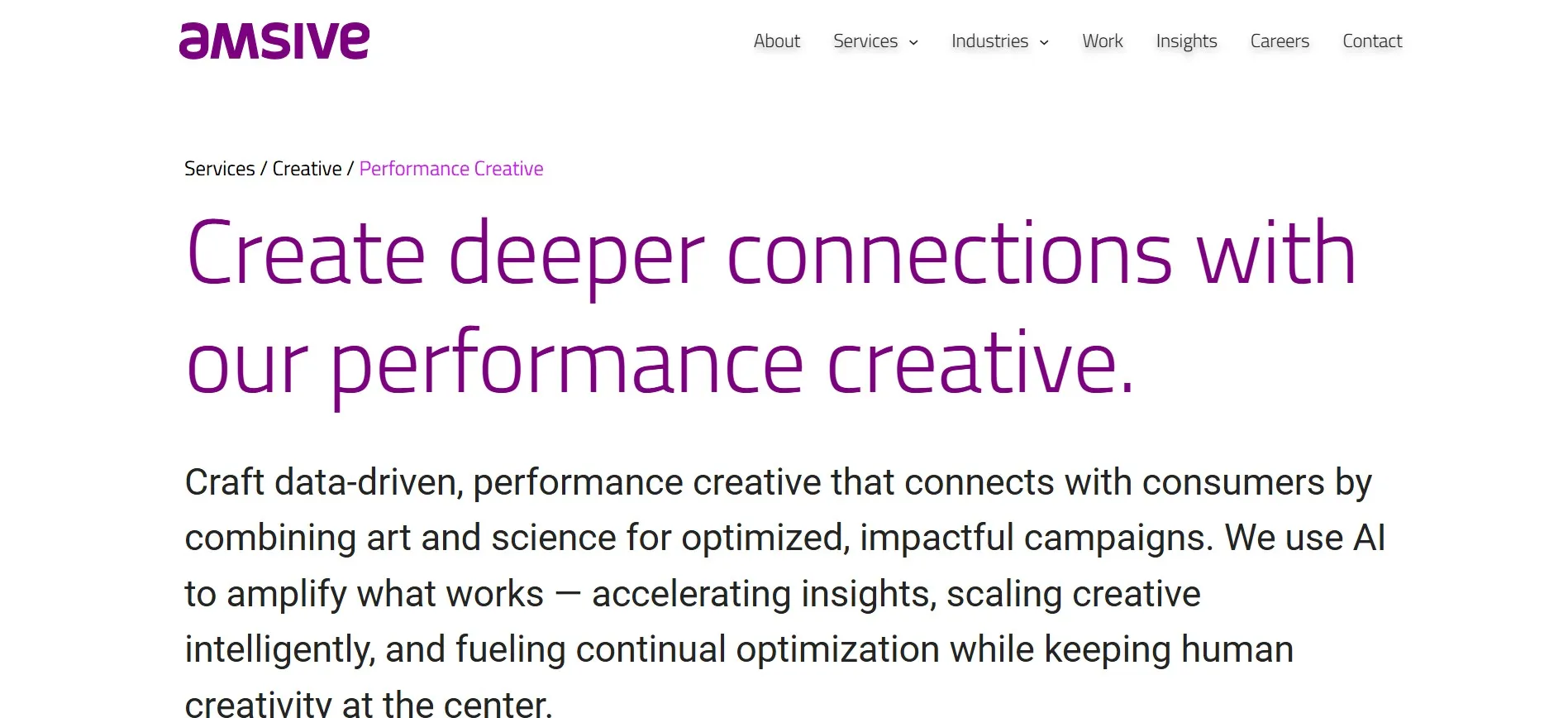 Amsive performance creative service using data, AI, and campaign optimization.