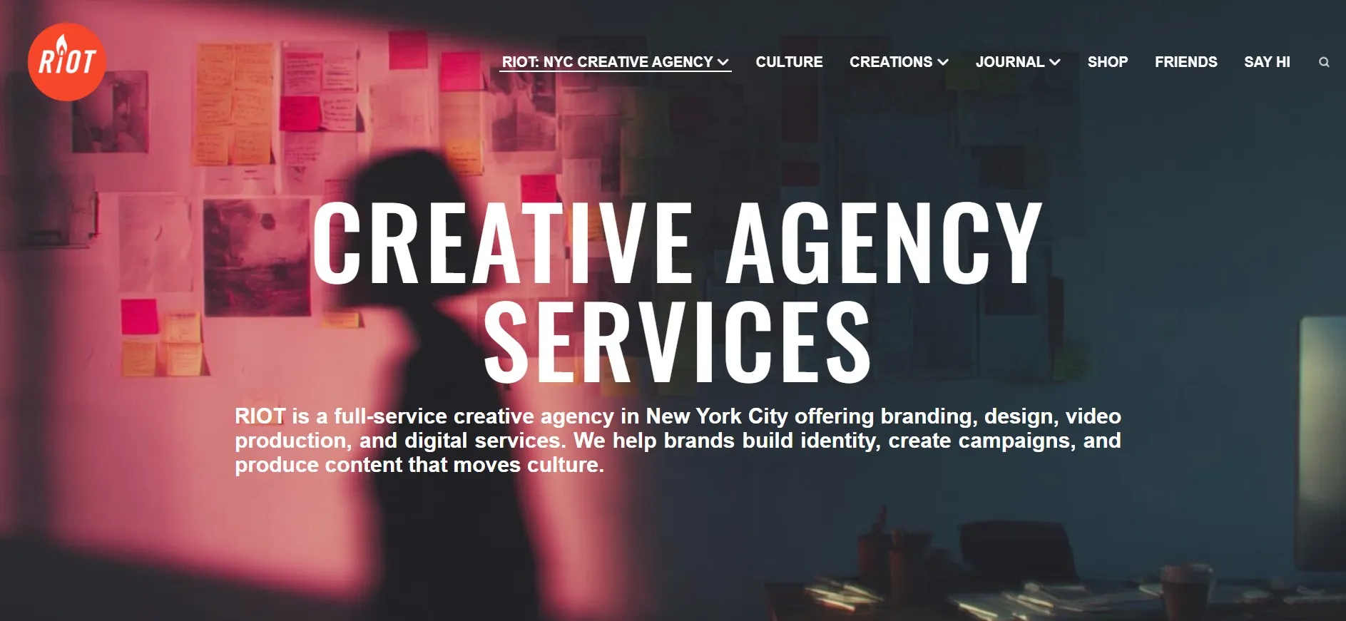 RIOT NYC creative agency offering branding, video, and social content.