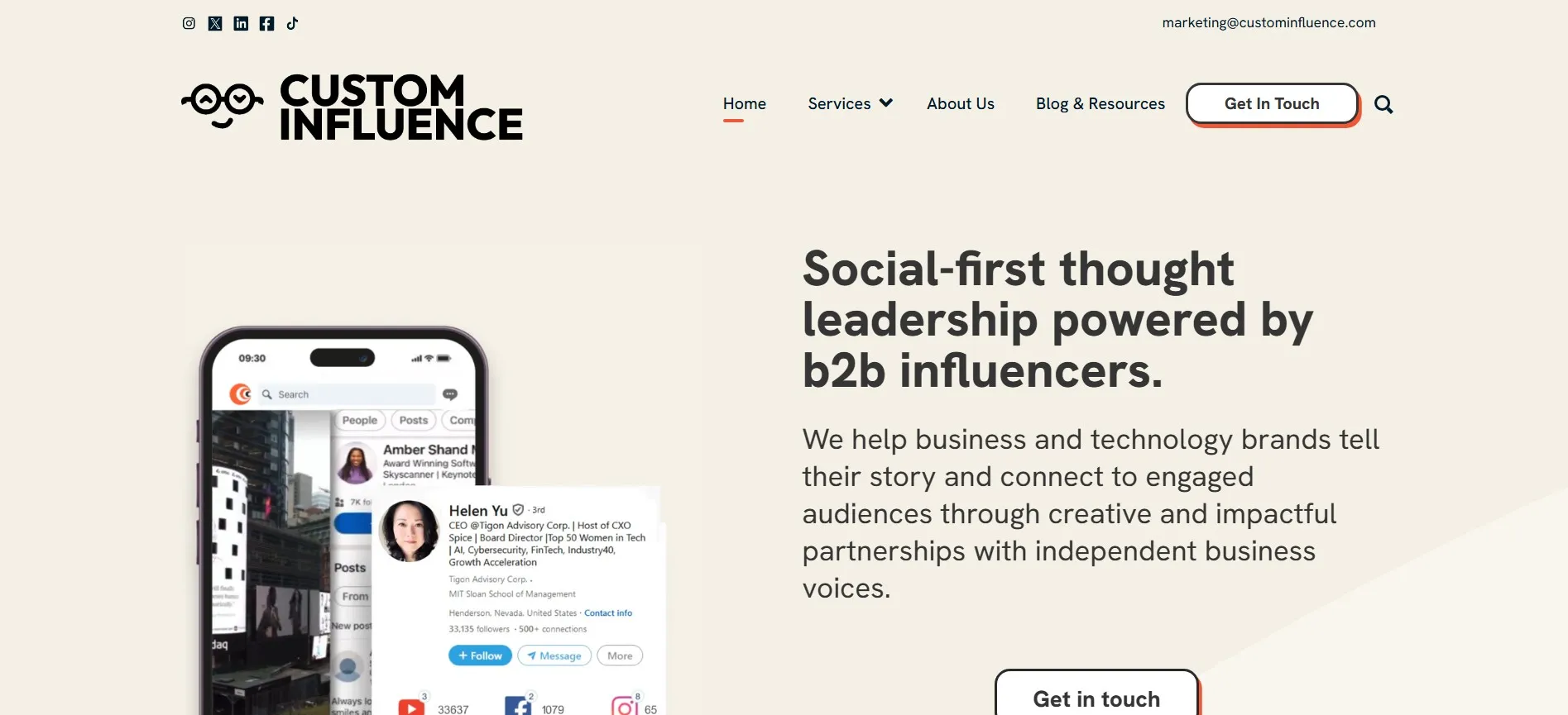 Custom Influence B2B influencer agency for social-first thought leadership.