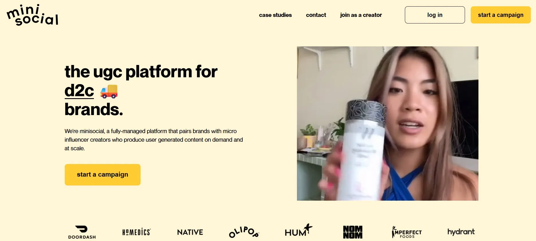 minisocial shows DTC creator content with micro-influencer visuals.